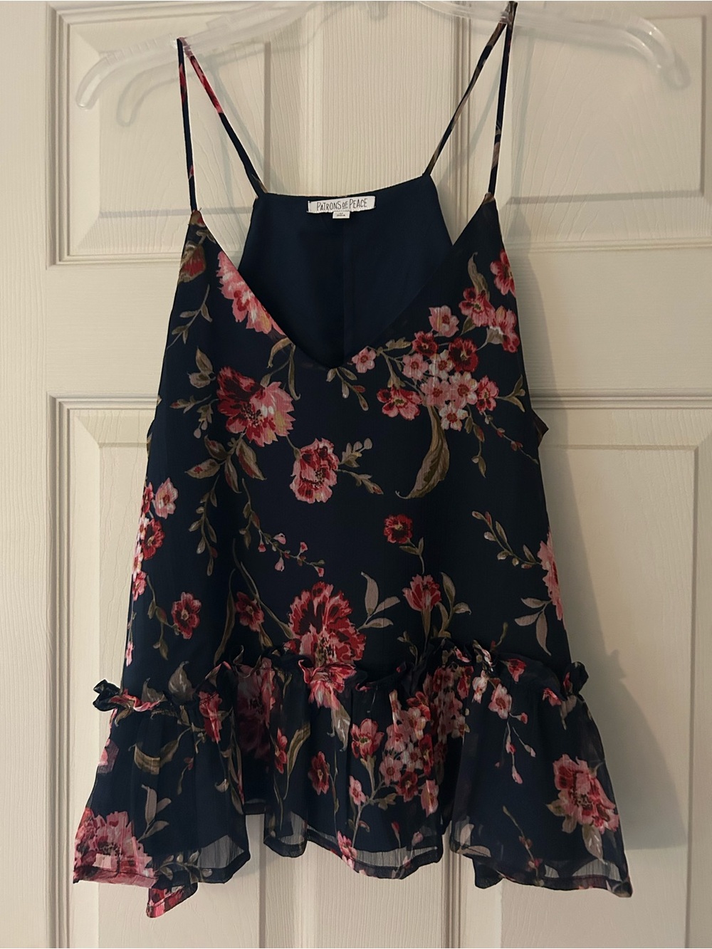 Floral Navy Ruffle Hem Cami Top
